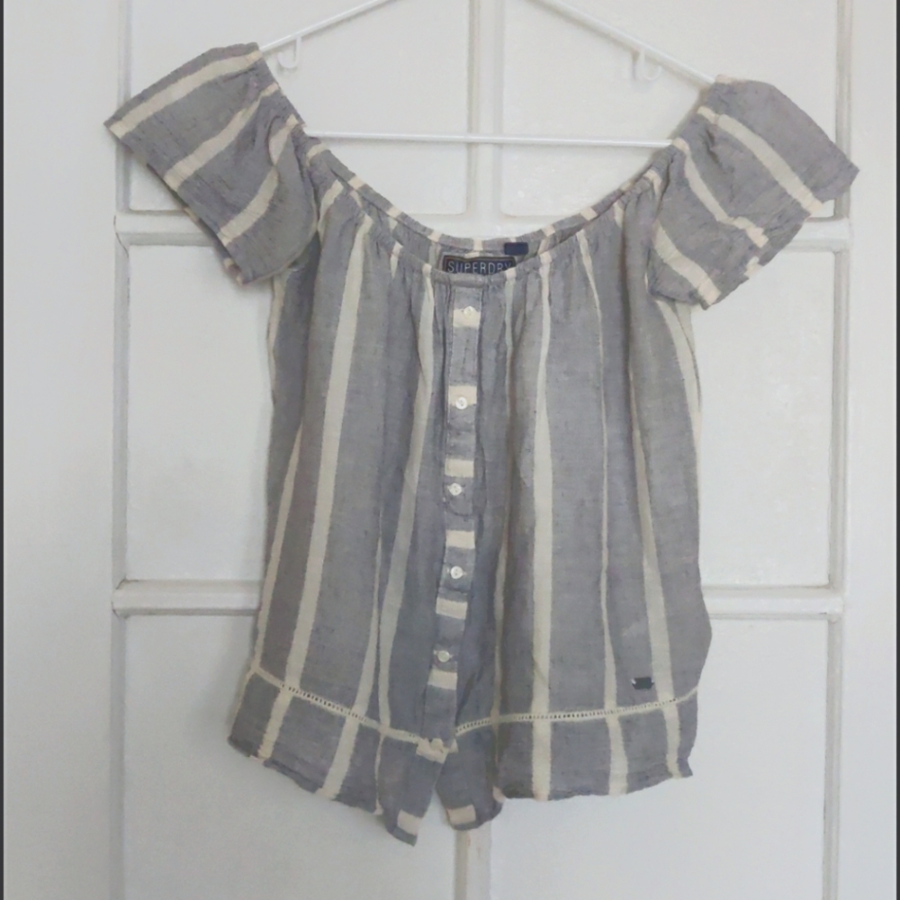 SUPERDRY Off Shoulder Striped Top in Size Small - Picture 2 of 5